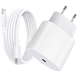 Chargeur Blanc Rapide 20W + Cable USB-C Lightning pour iPhone 14 / 14 PLUS / 14 PRO / 14 PRO MAX / 13 / 13 MINI / 13 PRO / 13 PRO MAX / 12 / 12 MINI / 12 PRO /12 PRO MAX/11/11 PRO/11 PRO MAX/ X / XS / XS MAX / XR - Little Boutik®