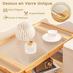 Avis Helloshop26 Table d'appoint en bambou à 2 niveaux plateau en verre table de chevet table basse compacte pour chambre salon naturel 20_0005205