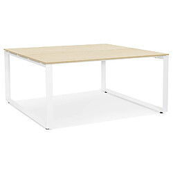 Alterego Table de réunion / bureau bench 'BAKUS SQUARE' en bois finition naturelle et métal blanc - 140x140 cm