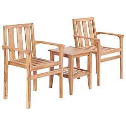 Maison Chic Table de bistro et chaises d'extérieur 3 pcs,Ensemble de bistro de jardin pour relax Teck solide -GKD434525