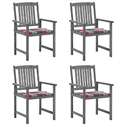 vidaXL Chaises de jardin et coussins lot de 4 Gris Bois acacia massif