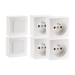 Lot de 2 interrupteurs va et vient + 4 prises 16A en saillie blanc - gamme Presto - Zenitech