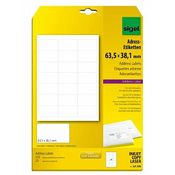 Sigel LA320 Paquet de 25 feuilles A4 pour 525 étiquettes à adresses aux bords arrondis 63,5 x 38,1 mm pour photocopieur et imprimante laser et jet d'encre (Blanc) (Import Allemagne)