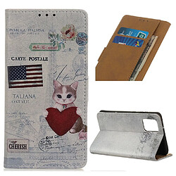 Etui en PU impression de motifs nous drapeau et chat tenant coeur pour votre Samsung Galaxy A41