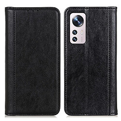 Etui en PU texture litchi, magnétique avec support auto-absorbant noir pour votre Xiaomi 12 Pro