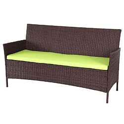 Acheter Decoshop26 Salon de jardin en polyrotin avec fauteuils bancs et table marron chiné coussin vert 04_0005729