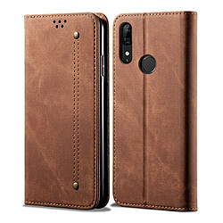 Wewoo Housse Coque Pour Huawei P Smart Z / Y9 Prime Denim Texture Style Casual en cuir à rabat horizontal avec support et fentes cartes et portefeuille marron