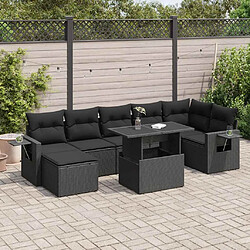 vidaXL Salon de jardin 8 pcs avec coussins noir résine tressée