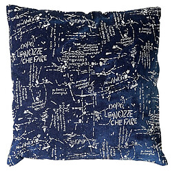 Decoshop26 Coussin bleu brillant motif écriture 45x45 cm déhoussable DEC04070