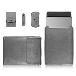 Wewoo Sacoche Sac en cuir PU 4 1 pour ordinateur portable + d'alimentation + Collier de serrage + souris MacBook 13 pouces Gris