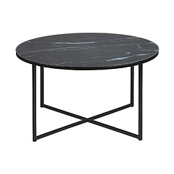 Toilinux Table basse ronde effet marbre en verre et métal - L.80 cm x H. 45 cm - Noir