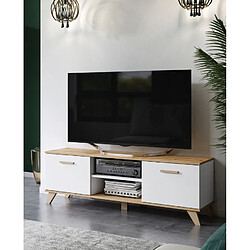 Avis Dusine BERGEN Meuble TV scandinave 150 cm sur pieds Bois et Blanc