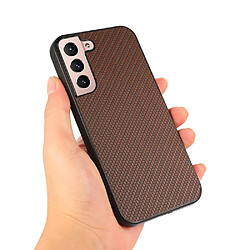 Coque en TPU + PU texture en fibre de carbone marron pour votre Samsung Galaxy S22