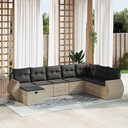 vidaXL Salon de jardin 8 pcs avec coussins gris clair résine tressée