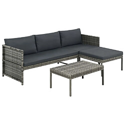 vidaXL Salon de jardin 3 pcs avec coussins Résine tressée Gris