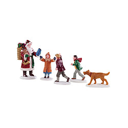 Lot de 5 figurines le Papa Noël, les enfants et le chien - LEMAX