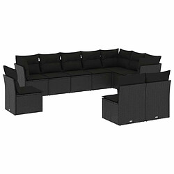 Maison Chic Salon de jardin 10 pcs avec coussins | Ensemble de Table et chaises | Mobilier d'Extérieur noir résine tressée -GKD27006