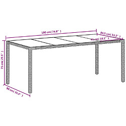 vidaXL Table de jardin avec dessus en verre blanc résine tressée pas cher