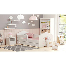 HT MEUBLES Lit enfant fille FIONA avec tiroir balustrade et matelas inclus