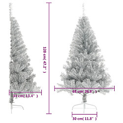 vidaXL Demi sapin de Noël artificiel avec support argenté 120 cm PET pas cher