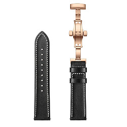 Avis Bracelet en cuir véritable 22mm boucle papillon or rose/noir pour votre Huami Amazfit GTR 47mm