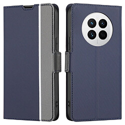 Etui en PU texture sergée, double fermoir magnétique, anti-chocs avec support et porte-cartes pour votre Huawei Mate 50 4G - bleu