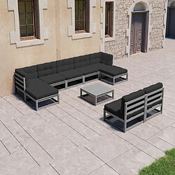 Maison Chic Salon de jardin 10 pcs + coussins - Mobilier/Meubles de jardin - Table et chaises d'extérieur Gris Bois de pin massif -MN16399