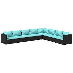 vidaXL Salon de jardin 8 pcs avec coussins Résine tressée Noir