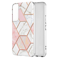 Coque en TPU 2,0mm, IMD, motif marbre, électroplaqué rose/blanc pour votre Samsung Galaxy S22 + 5G