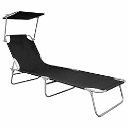 Maison Chic Chaise longue pliable avec auvent | Bain de soleil Relax | Transat Noir Aluminium -GKD83630