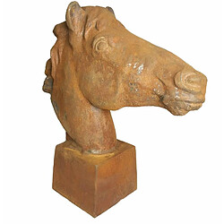 L'Héritier Du Temps Grande Statue de Cheval Tête ou Buste de Cheval Tête de Pilastre ou Colonne en Fonte Rouillée 20x56x59cm