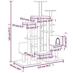 vidaXL Arbre à chat avec griffoirs en sisal Gris foncé 145 cm pas cher