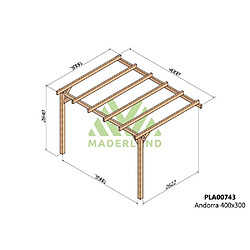 Maderland Pergola accolée en bois lamellé-collé Andorra 400 x 300 cm