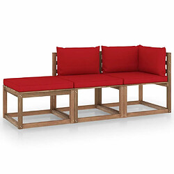 vidaXL Salon palette de jardin 3 pcs et coussins Bois de pin imprégné