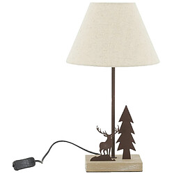 Aubry Gaspard Lampe en métal et bois décor Forêt 1 cerf + 1 sapin.