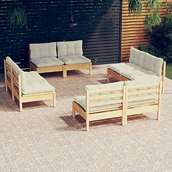 Maison Chic Salon de jardin 8 pcs + coussins - Mobilier/Meubles de jardin - Table et chaises d'extérieur crème Bois de pin -MN45139