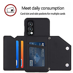 Coque en TPU + PU avec béquille à porte-cartes et cordon réglable noir pour votre OnePlus Nord 2 5G