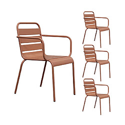 Mes Ensemble table de jardin + 4 fauteuils en métal terracotta - BACA pas cher