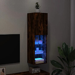 Maison Chic Meuble TV avec lumières LED, Banc TV pour salon, Meuble de rangement chêne fumé 30,5x30x102 cm -GKD75780 pas cher