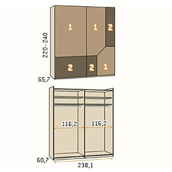 Inside 75 Armoire 2 portes coulissantes suspendues Icon 238,1 x 220 cm Legend Cristal Basalto Profil Pizzara