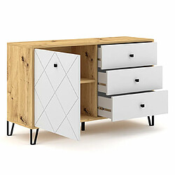 Acheter Mes Buffet 1 porte 3 tiroirs 123,4x40x75,2 cm décor chêne et blanc