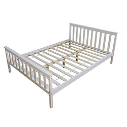 Homestyle4U Lit double en pin massif 140x200 blanc avec sommier