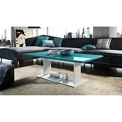 Mpc Table Basse En Blanc Avec Plateau De Dessus En Turquoise Haute Brillance 40 X 120 X 70