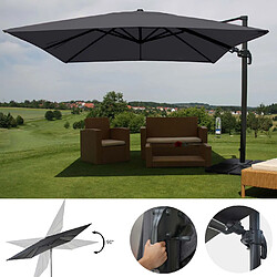 Decoshop26 Parasol professionnel restaurant pour jardin terrasse 3x3m (Ø4,24m) pivotant, polyester aluminium/acier 23kg anthracite avec pied, rotatif 04_0003444