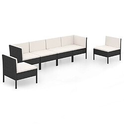 vidaXL Salon de jardin 6 pcs avec coussins résine tressée noir