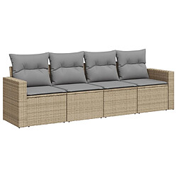 vidaXL Salon de jardin avec coussins 4 pcs beige résine tressée