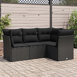 Maison Chic Salon de jardin 4 pcs avec coussins | Ensemble de Table et chaises | Mobilier d'Extérieur noir résine tressée -GKD54021