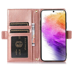 Etui en PU texture litchi avec support, pochette à fermeture éclair et sangle pour votre Samsung Galaxy A53 5G - rose