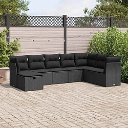 vidaXL Salon de jardin 8 pcs avec coussins noir résine tressée 