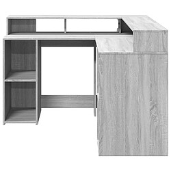 Avis Helloshop26 Bureau table poste de travail meuble d'ordinateur informatique étude et lumières LED sonoma 130 x 130 x 91cm bois ingénierie gris 02_0023806